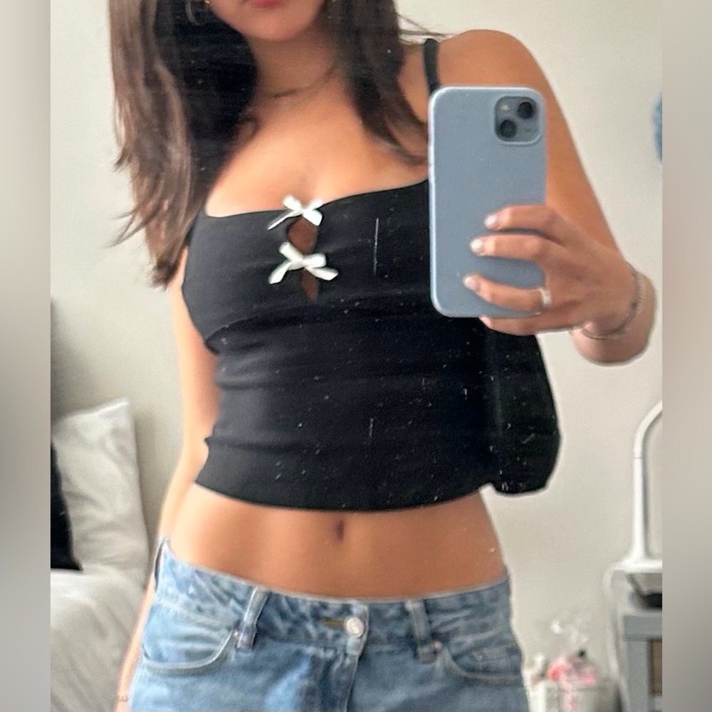 BlueBlush Black Bow-Accent Cropped Tank Top